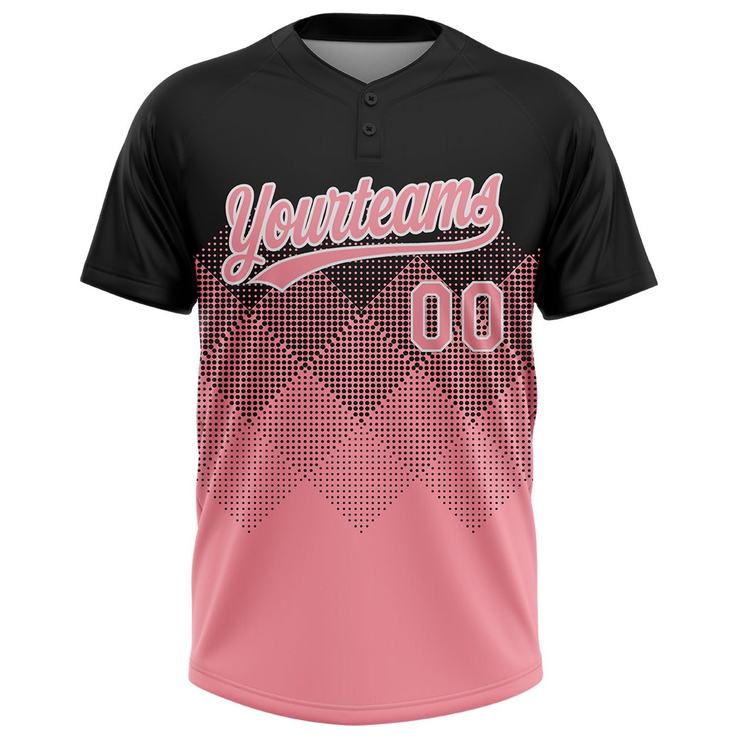 Custom Black Medium Pink-White 3D Gradient Square Shape Two-Button Unisex Softball Jersey view 2