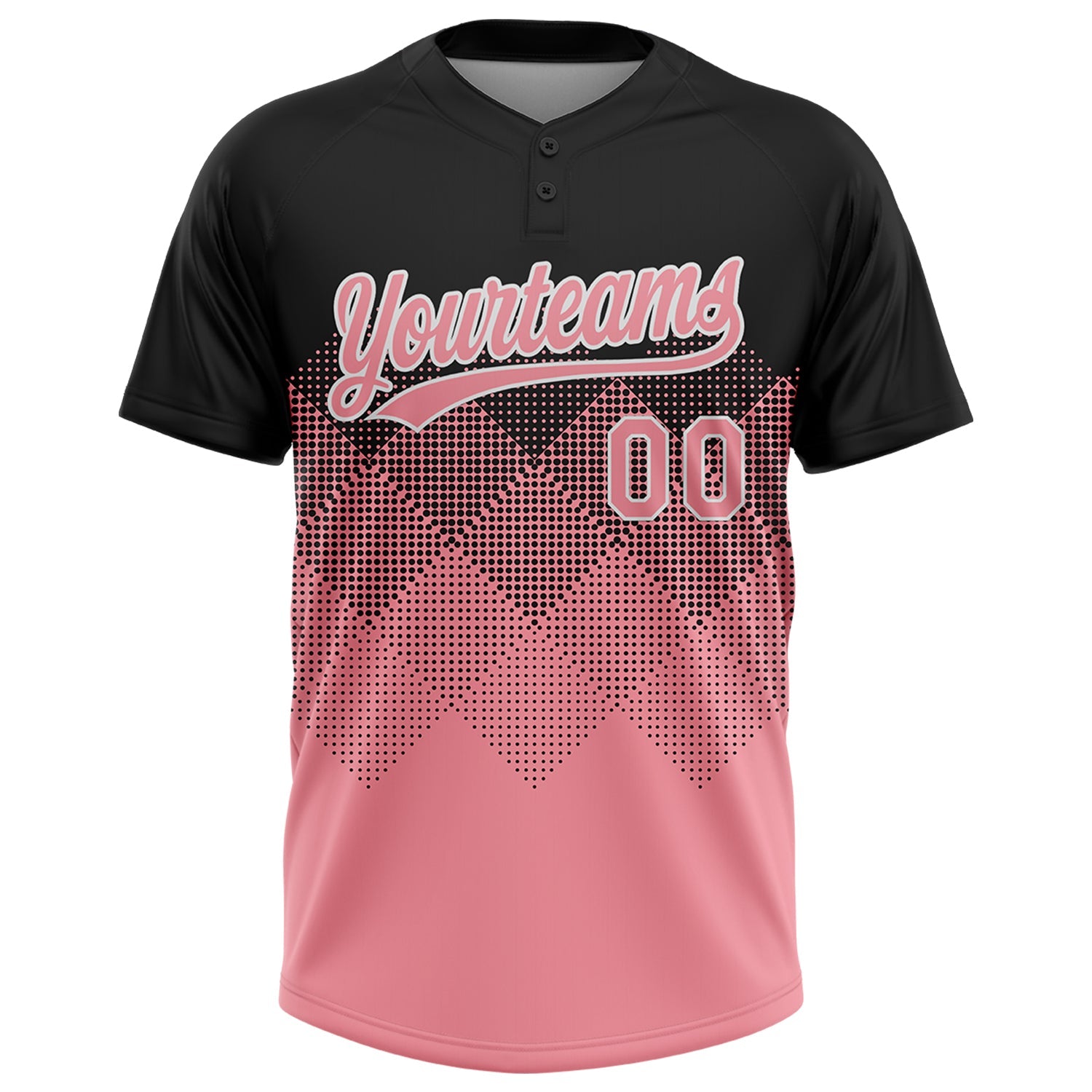 Custom Black Medium Pink-White 3D Gradient Square Shape Two-Button Unisex Softball Jersey view 2
