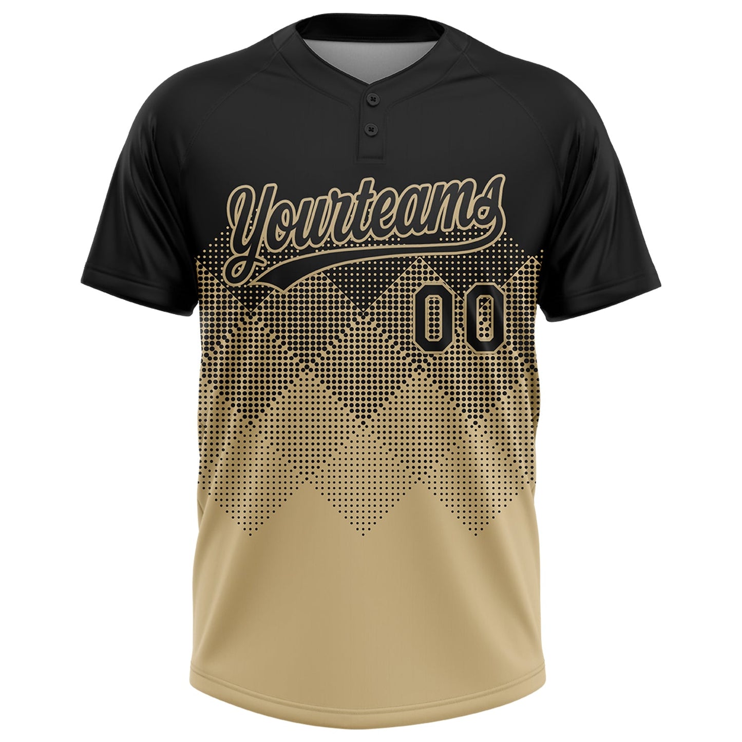 Custom Black Vegas Gold 3D Gradient Square Shape Two-Button Unisex Softball Jersey view 2