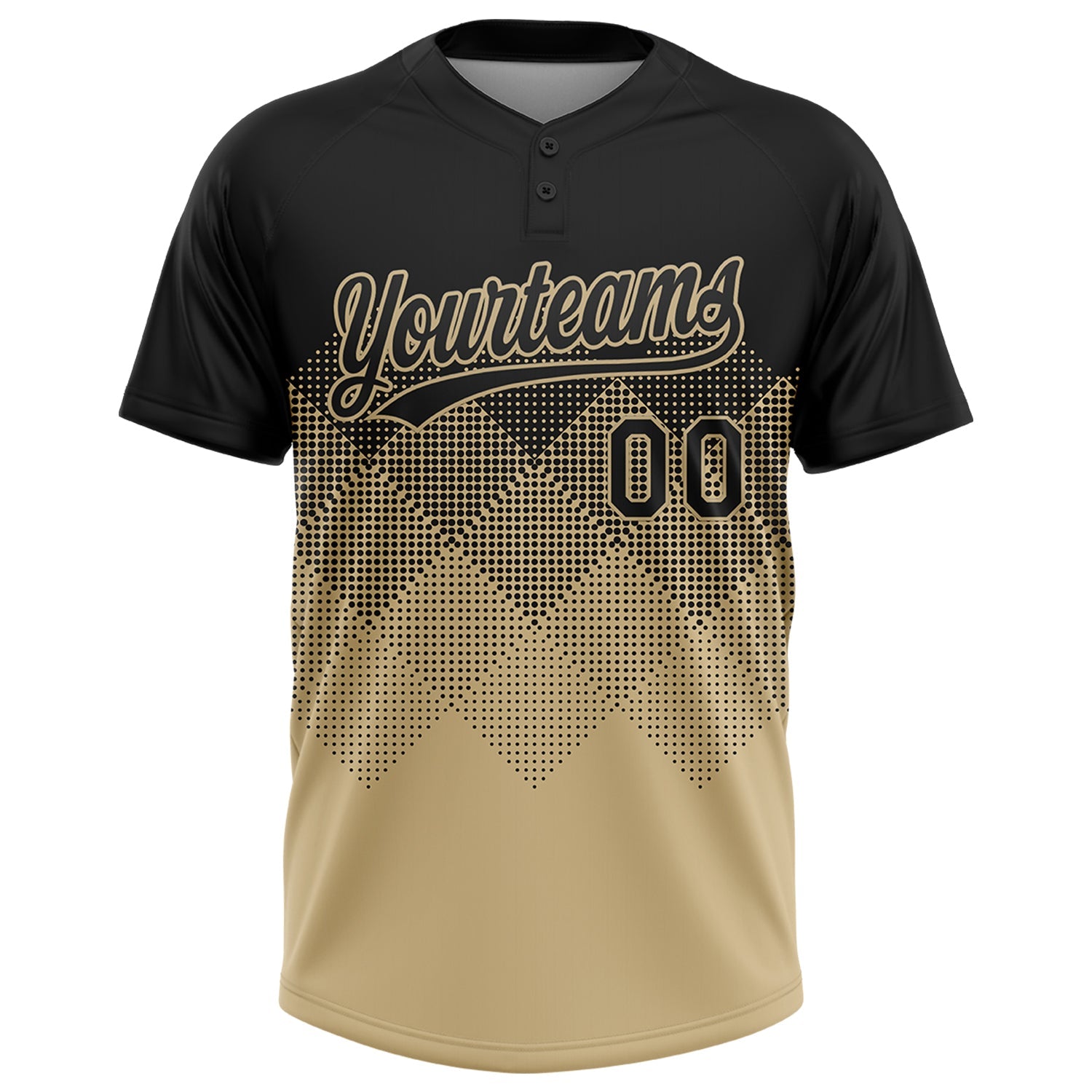 Custom Black Vegas Gold 3D Gradient Square Shape Two-Button Unisex Softball Jersey view 2