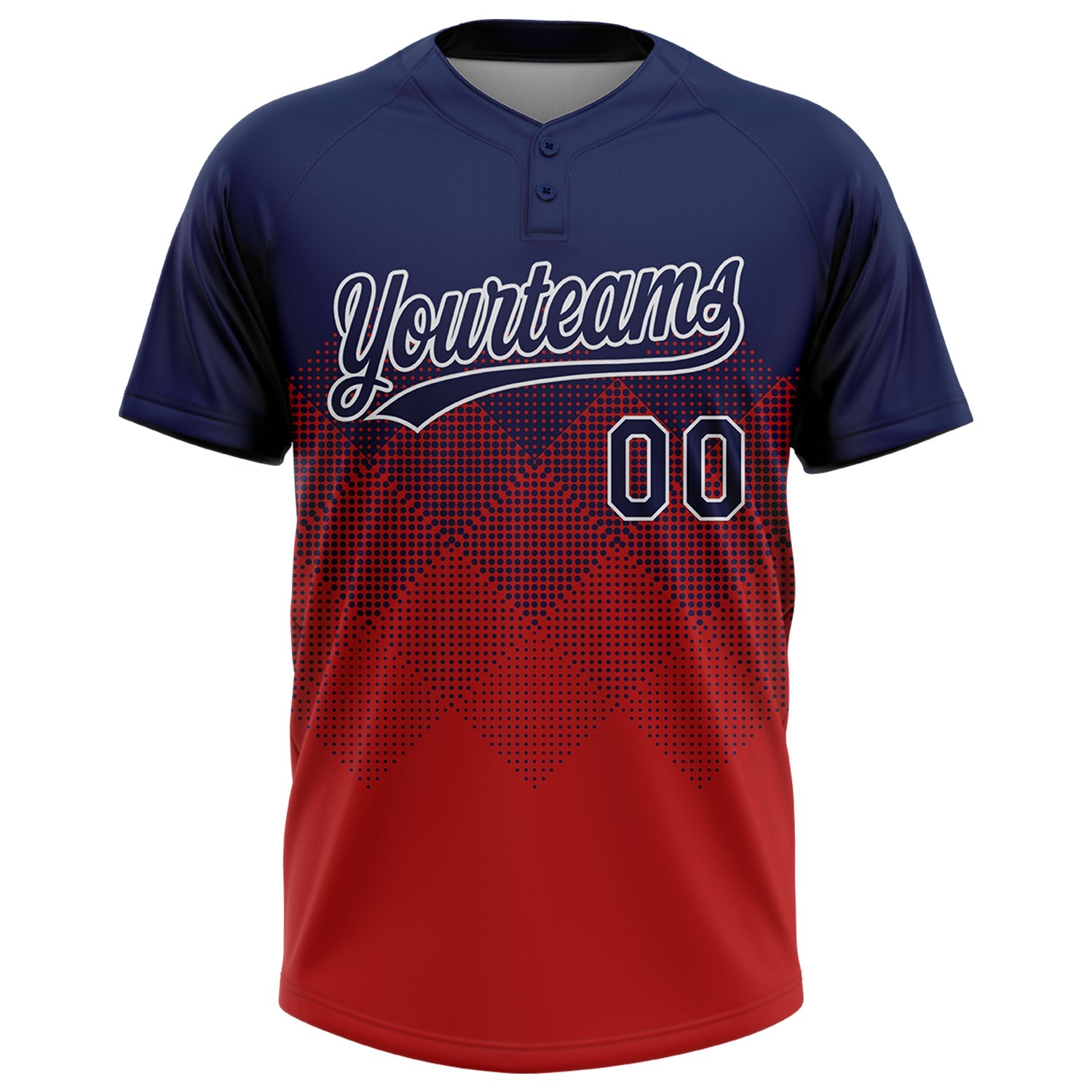 Custom Navy Red-White 3D Gradient Square Shape Two-Button Unisex Softball Jersey view 2