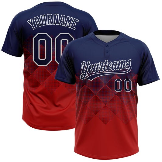 Custom Navy Red-White 3D Gradient Square Shape Two-Button Unisex Softball Jersey - Main View