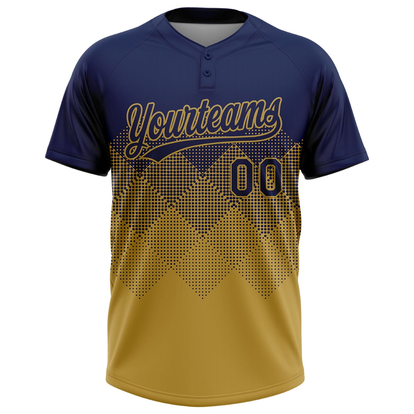 Custom Navy Old Gold 3D Gradient Square Shape Two-Button Unisex Softball Jersey view 2