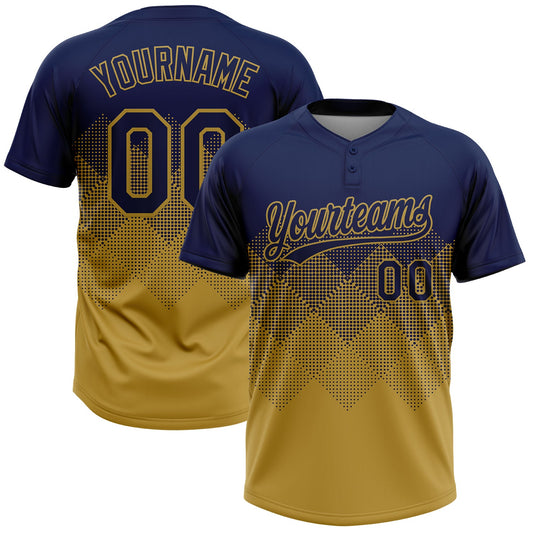 Custom Navy Old Gold 3D Gradient Square Shape Two-Button Unisex Softball Jersey - Main View