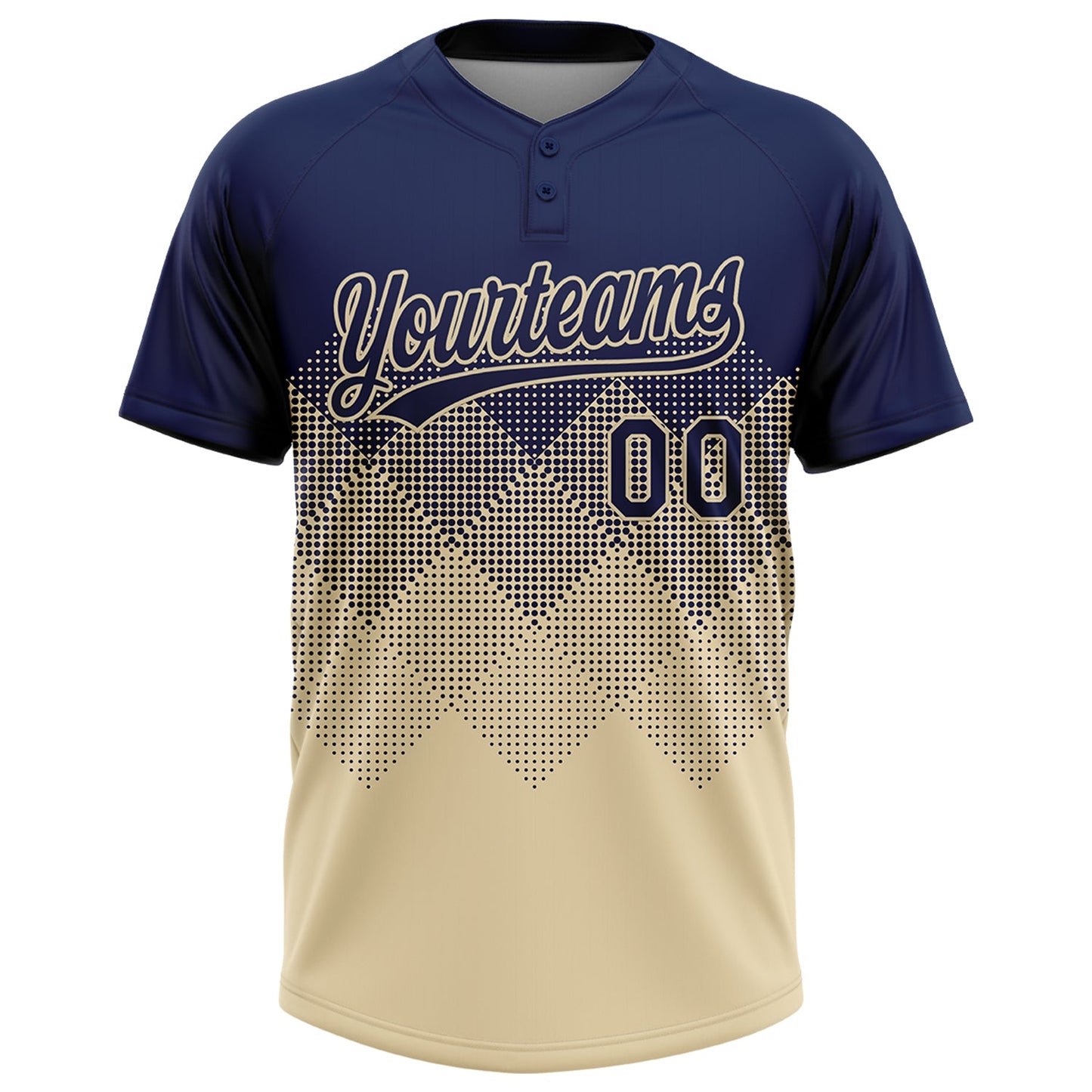 Custom Navy Cream 3D Gradient Square Shape Two-Button Unisex Softball Jersey view 2