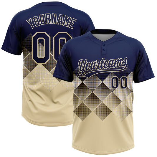 Custom Navy Cream 3D Gradient Square Shape Two-Button Unisex Softball Jersey - Main View