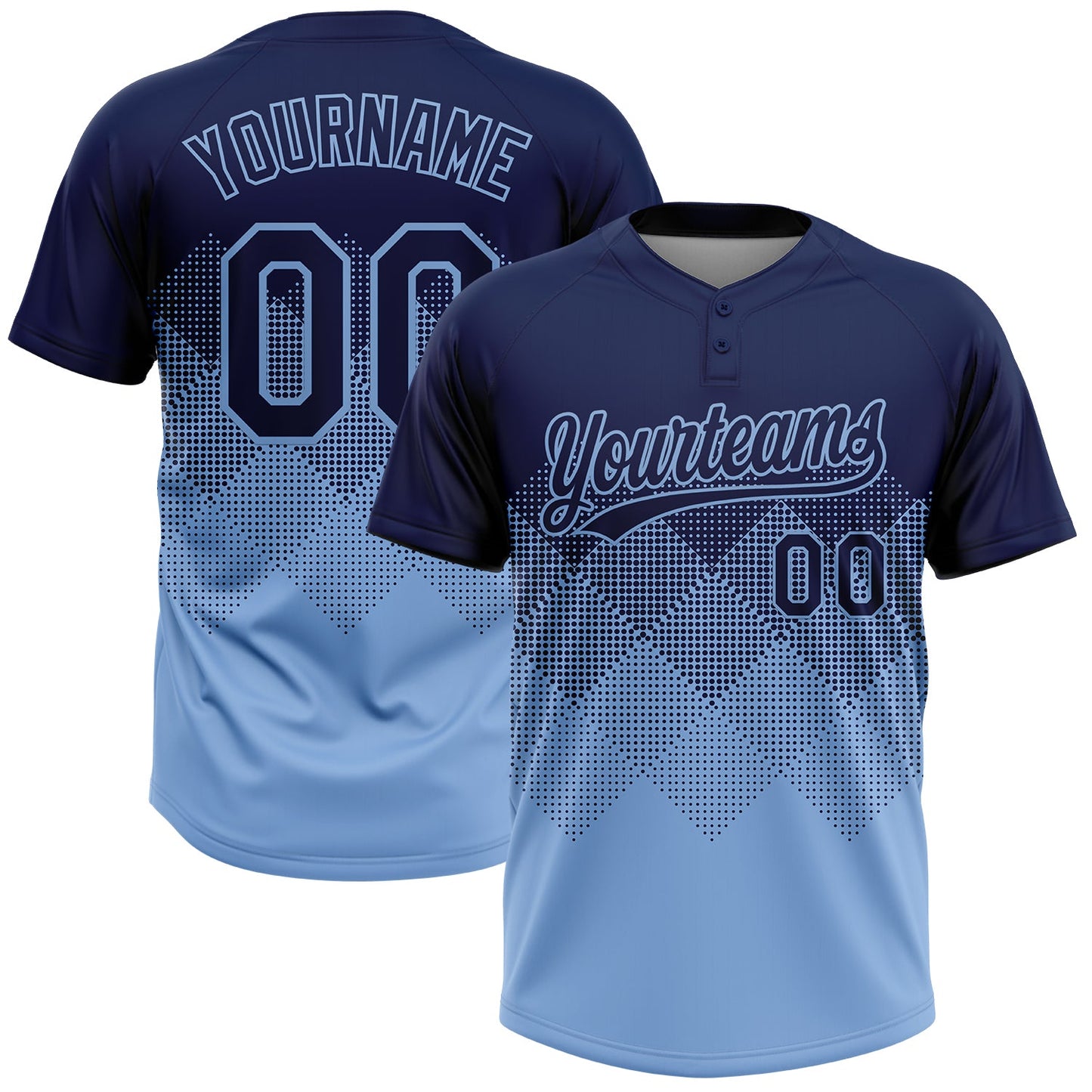 Custom Navy Light Blue 3D Gradient Square Shape Two-Button Unisex Softball Jersey - Main View