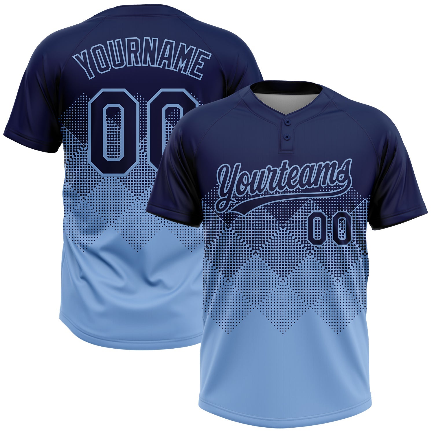 Custom Navy Light Blue 3D Gradient Square Shape Two-Button Unisex Softball Jersey - Main View