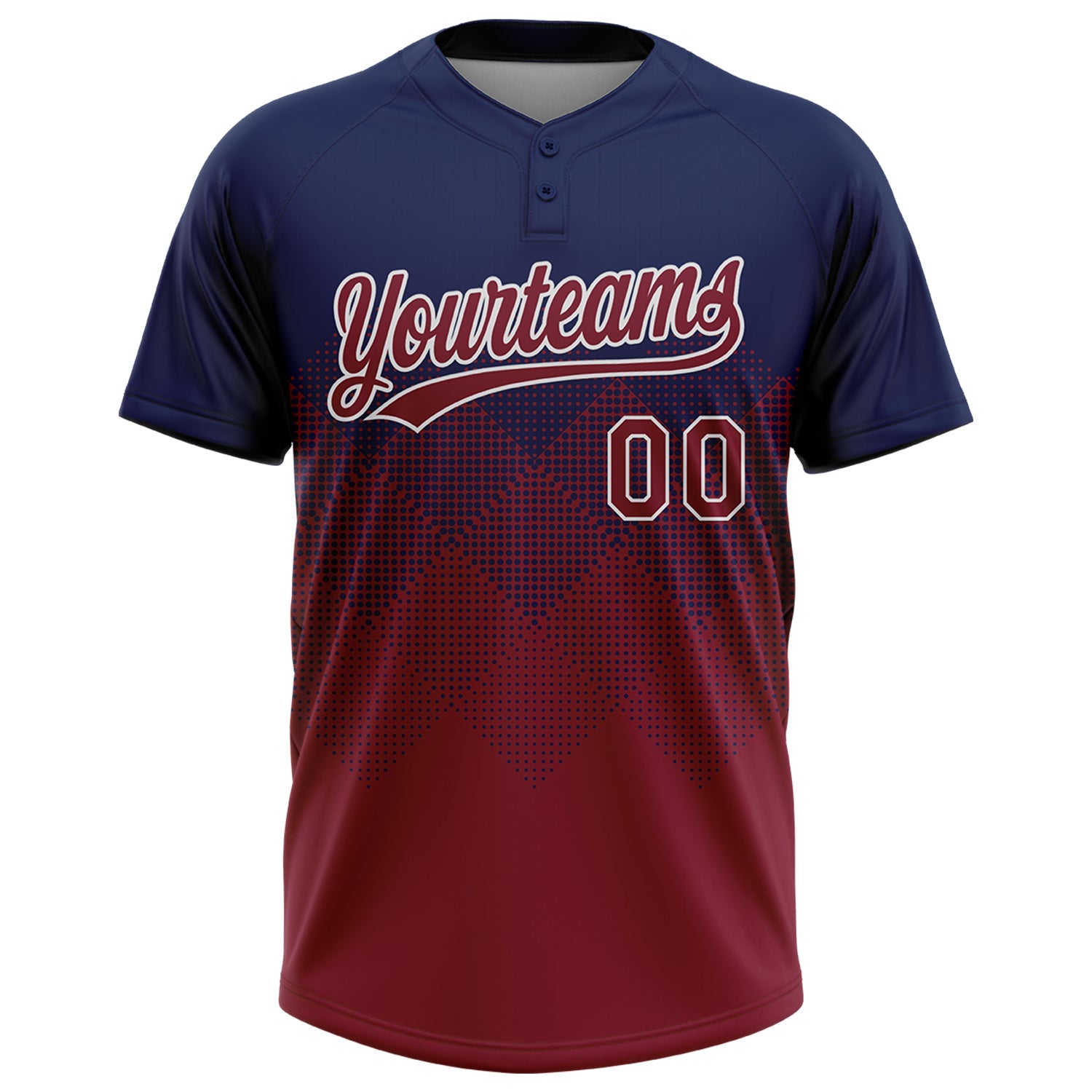 Custom Navy Crimson-White 3D Gradient Square Shape Two-Button Unisex Softball Jersey view 2
