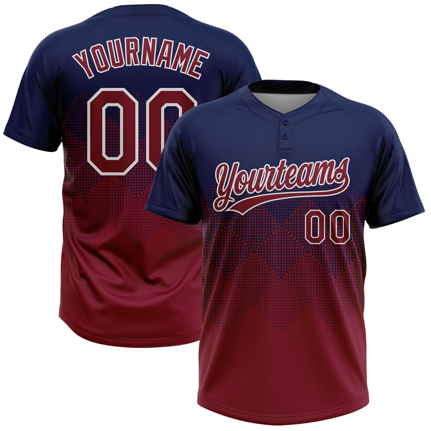Custom Navy Crimson-White 3D Gradient Square Shape Two-Button Unisex Softball Jersey - Main View