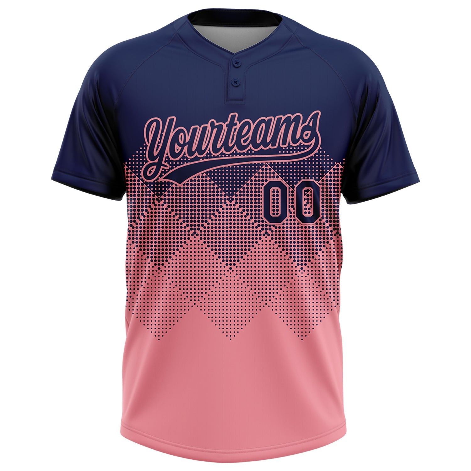 Custom Navy Medium Pink 3D Gradient Square Shape Two-Button Unisex Softball Jersey view 2