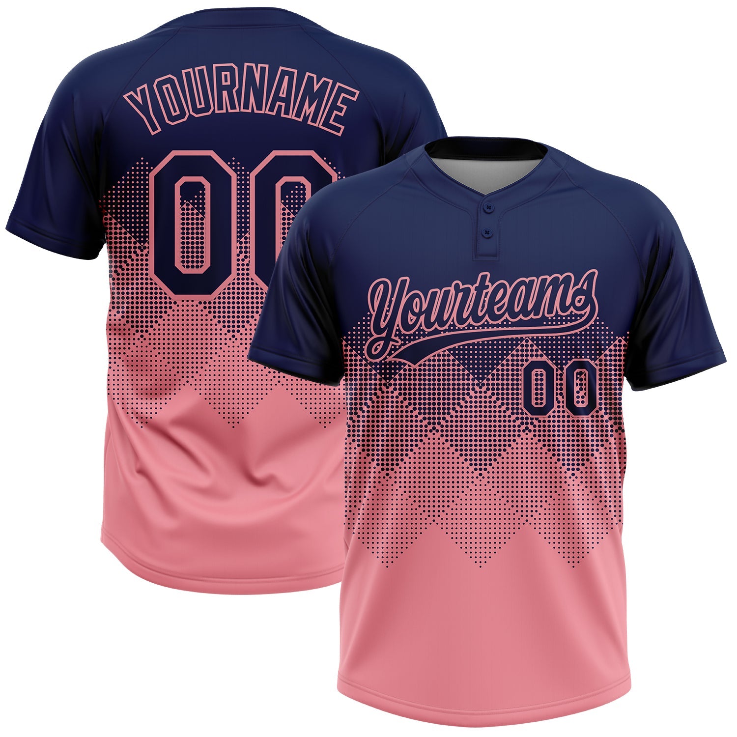 Custom Navy Medium Pink 3D Gradient Square Shape Two-Button Unisex Softball Jersey - Main View