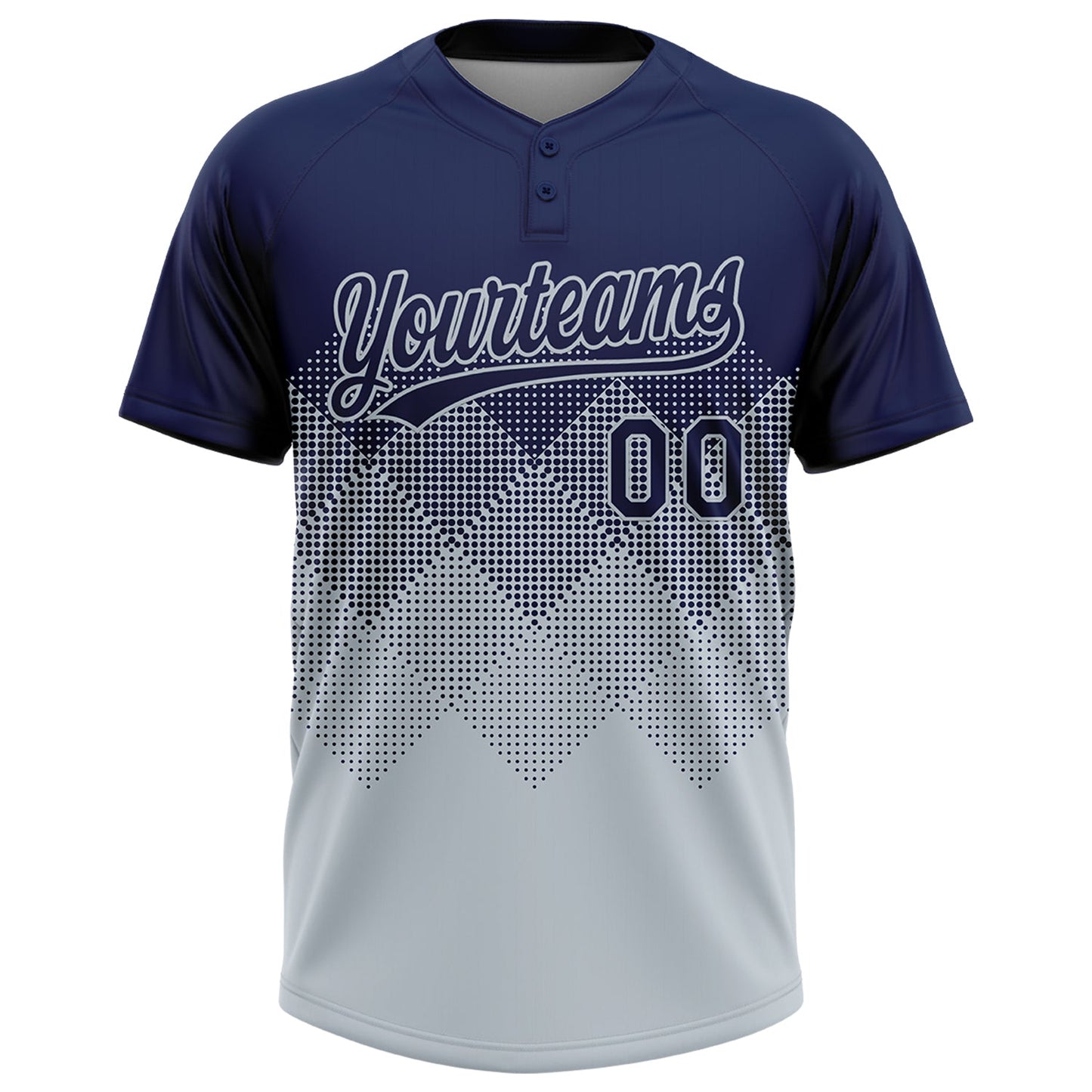Custom Navy Silver 3D Gradient Square Shape Two-Button Unisex Softball Jersey view 2