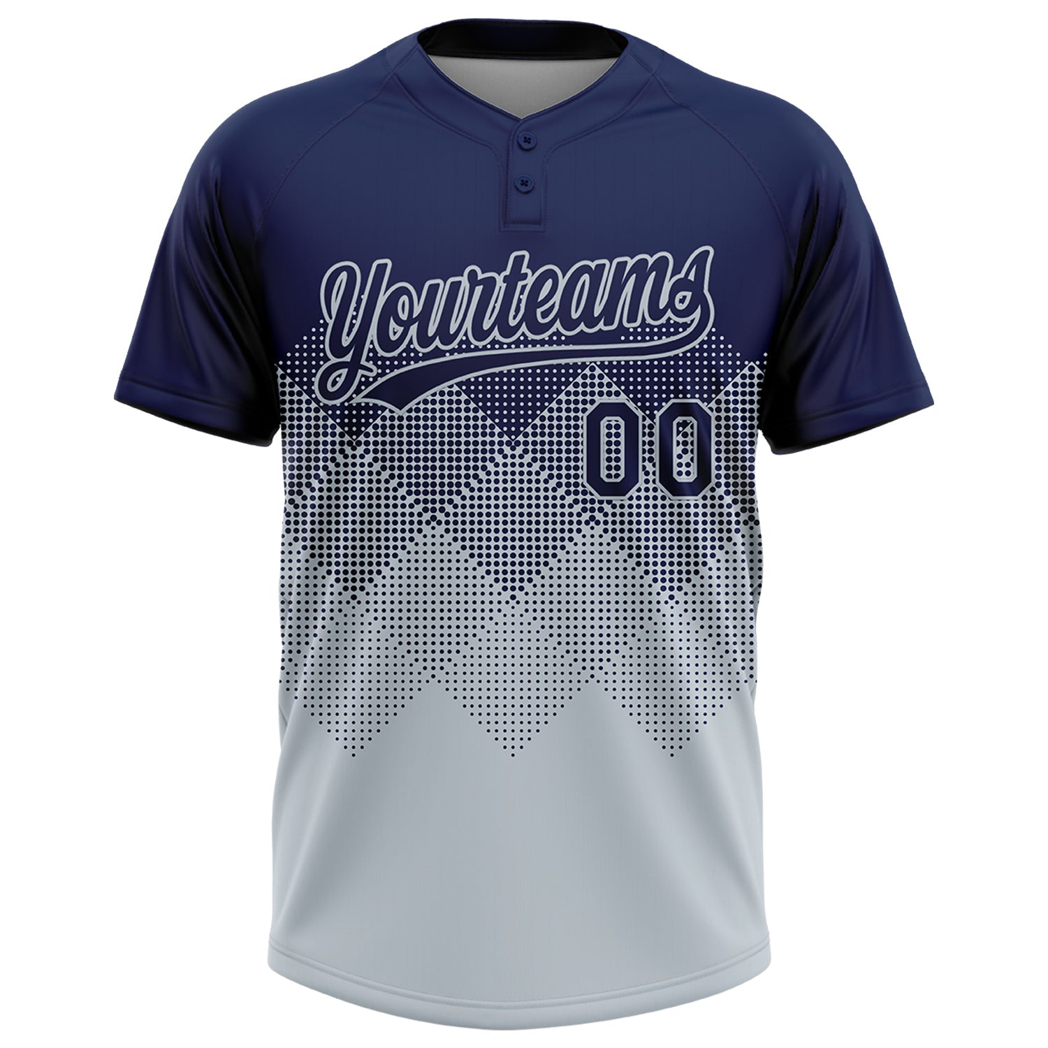 Custom Navy Silver 3D Gradient Square Shape Two-Button Unisex Softball Jersey view 2