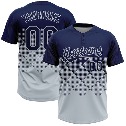 Custom Navy Silver 3D Gradient Square Shape Two-Button Unisex Softball Jersey - Main View