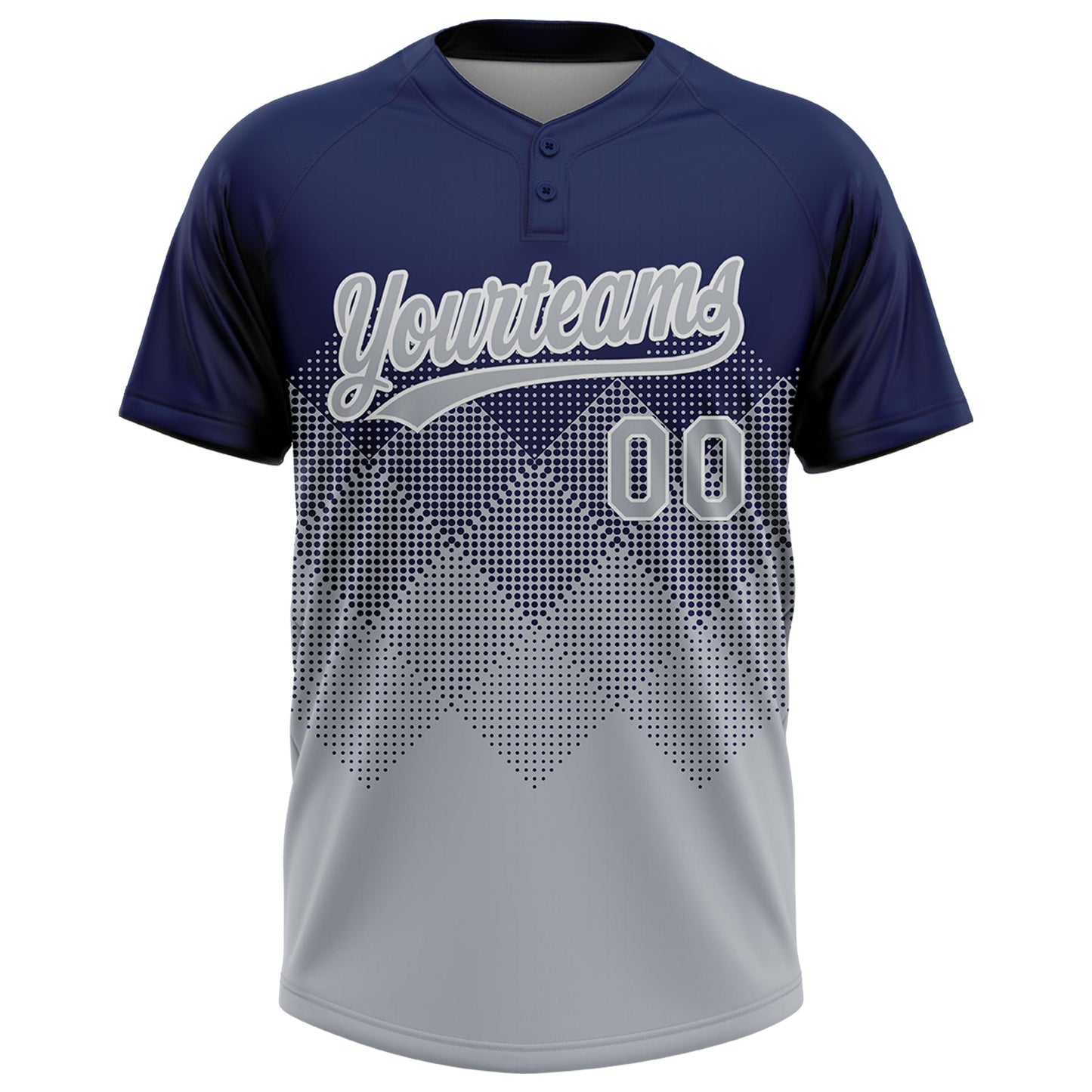 Custom Navy Gray-White 3D Gradient Square Shape Two-Button Unisex Softball Jersey view 2