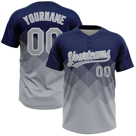 Custom Navy Gray-White 3D Gradient Square Shape Two-Button Unisex Softball Jersey - Main View
