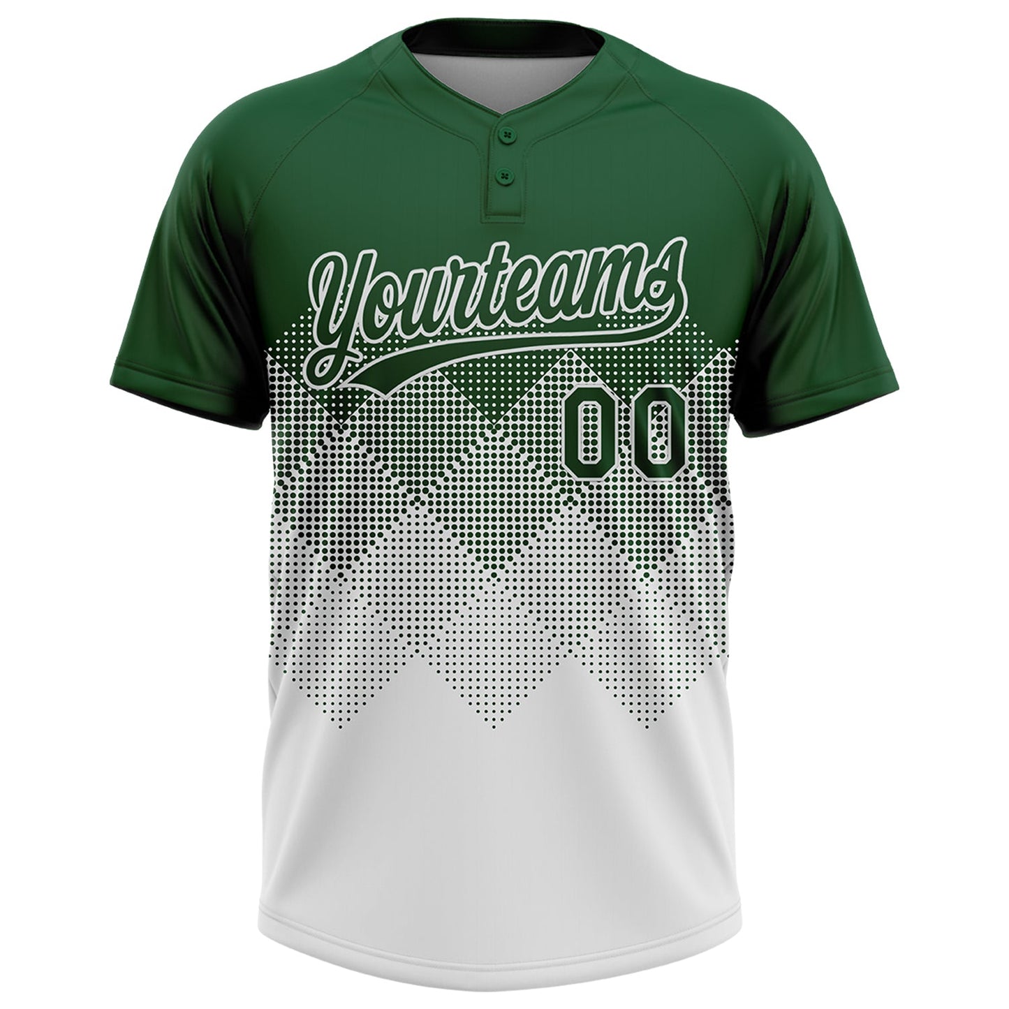 Custom Green White 3D Gradient Square Shape Two-Button Unisex Softball Jersey view 2
