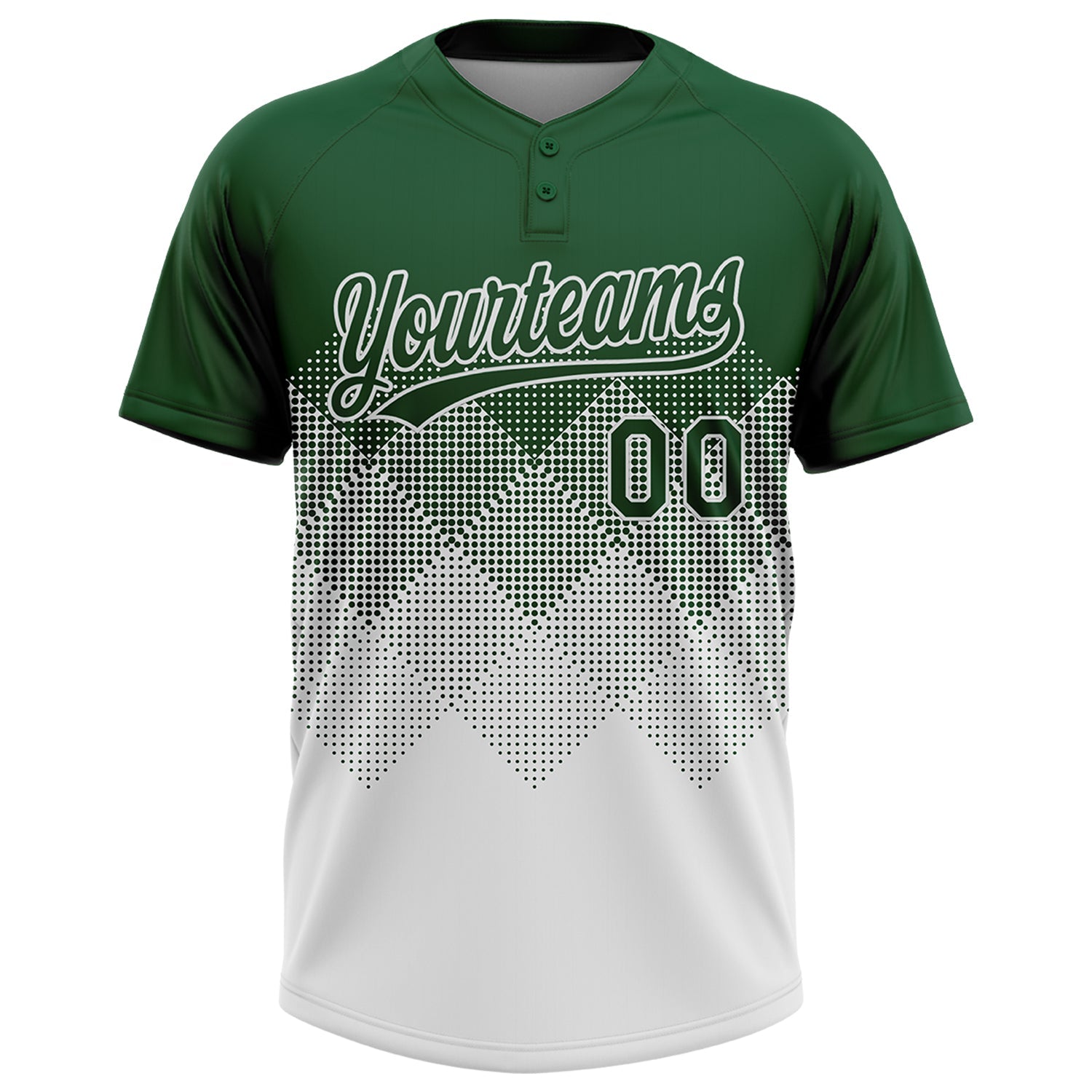 Custom Green White 3D Gradient Square Shape Two-Button Unisex Softball Jersey view 2