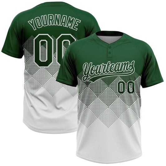 Custom Green White 3D Gradient Square Shape Two-Button Unisex Softball Jersey - Main View