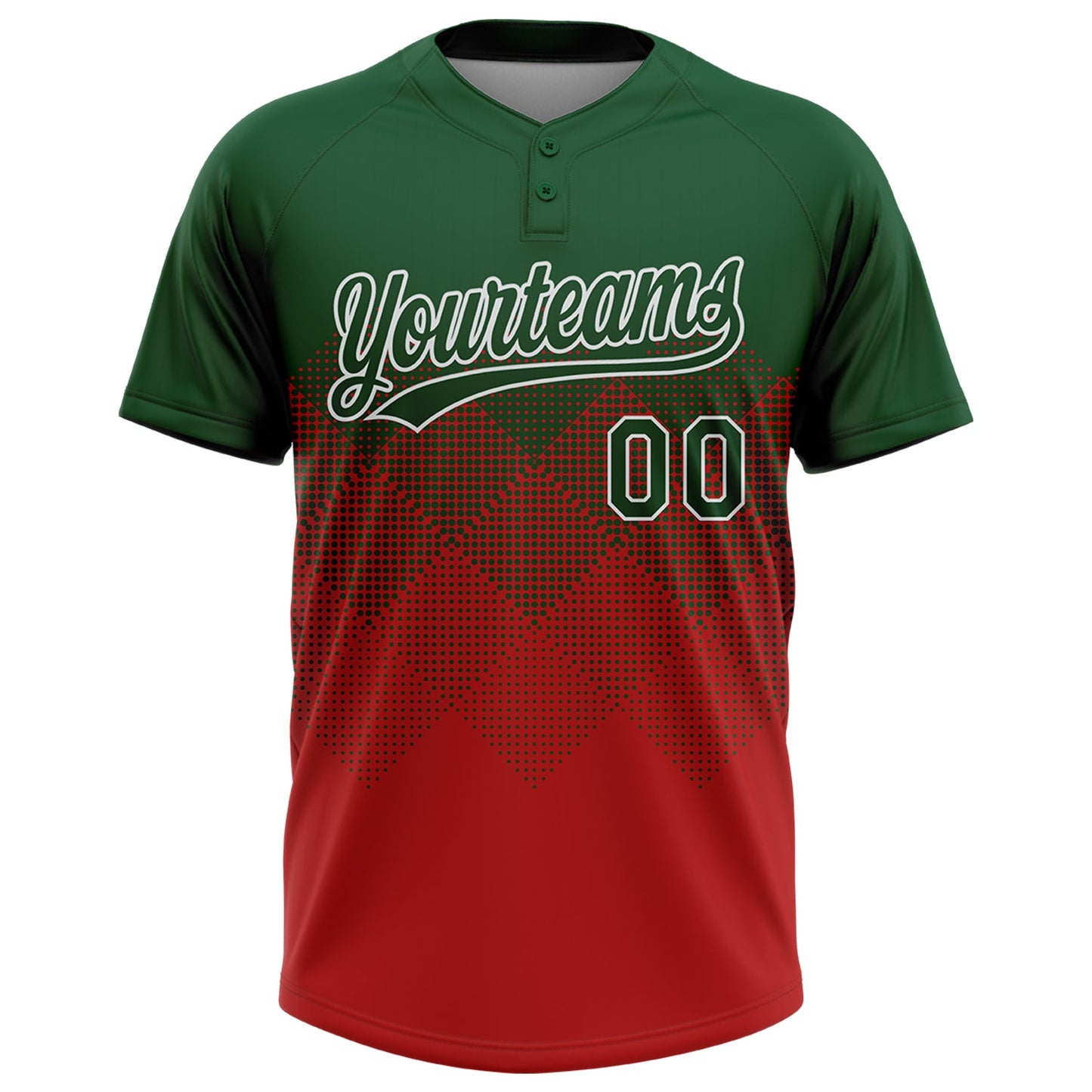 Custom Green Red-White 3D Gradient Square Shape Two-Button Unisex Softball Jersey view 2