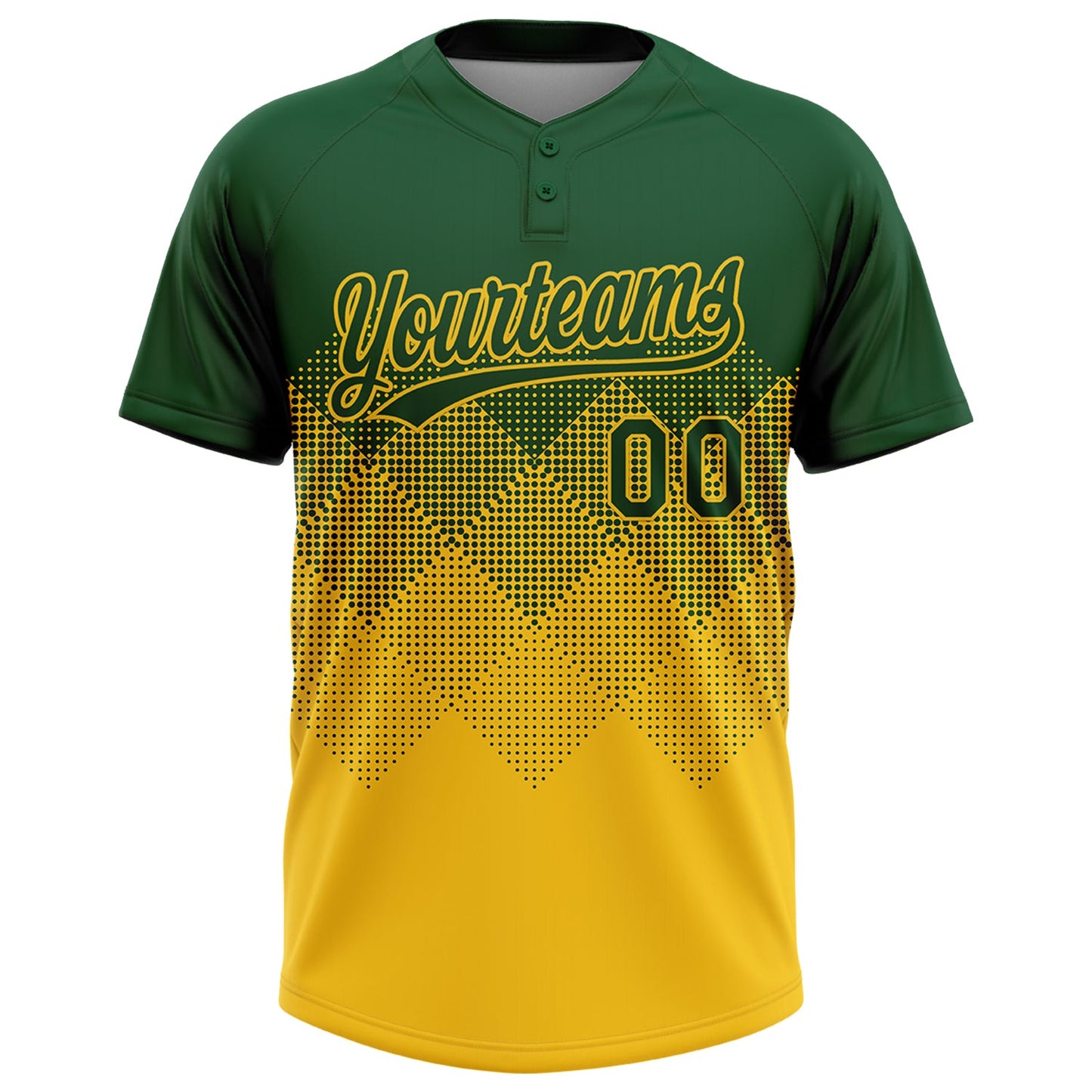 Custom Green Yellow 3D Gradient Square Shape Two-Button Unisex Softball Jersey view 2
