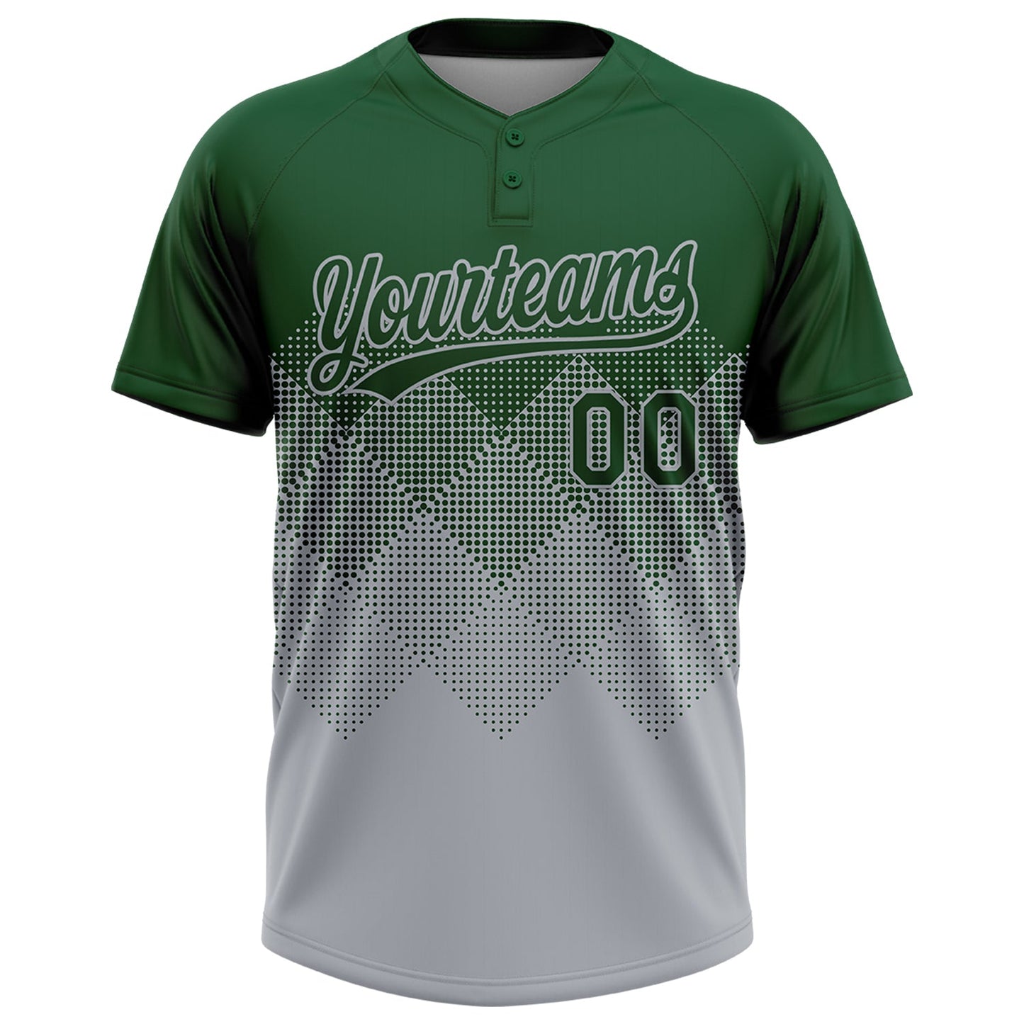 Custom Green Gray 3D Gradient Square Shape Two-Button Unisex Softball Jersey view 2