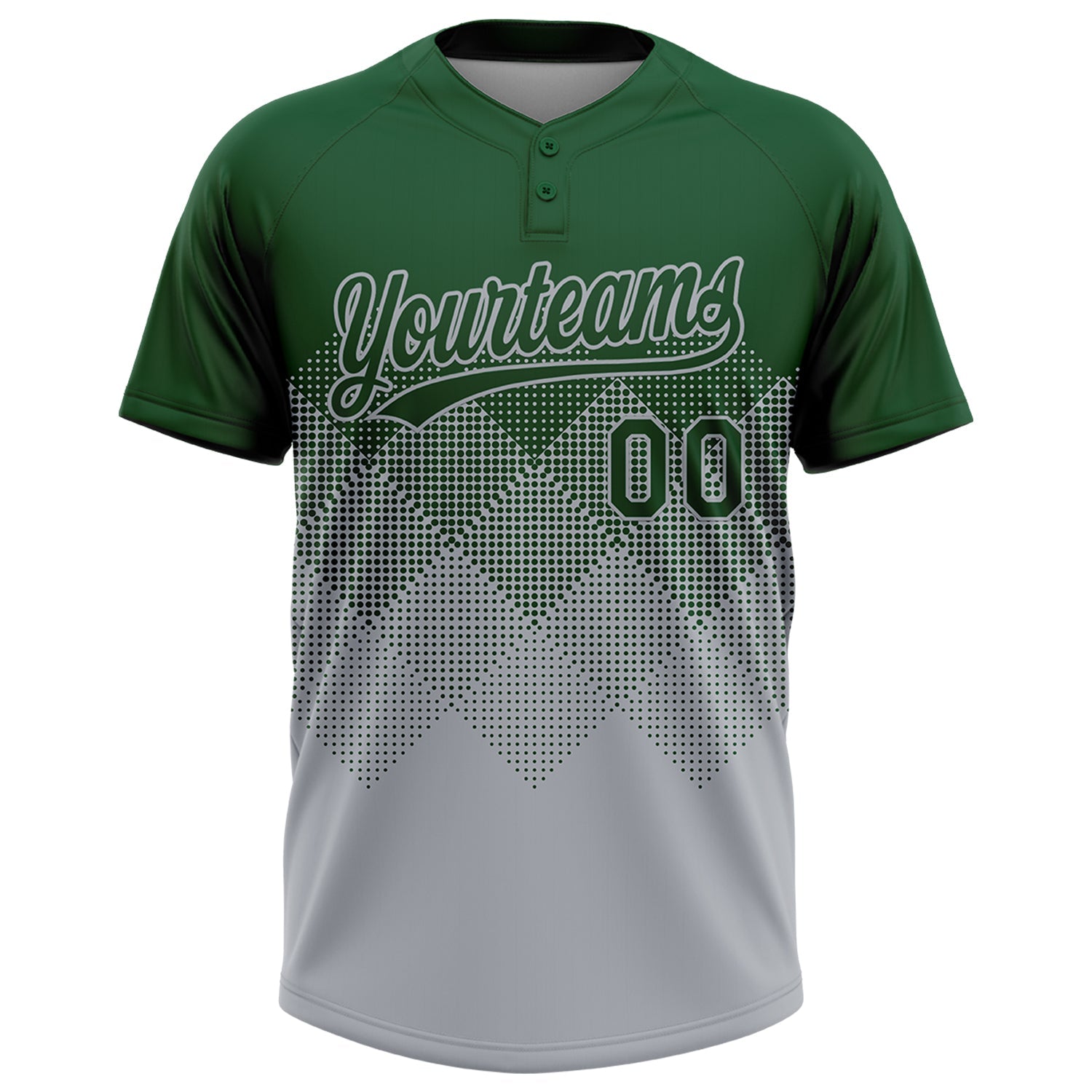Custom Green Gray 3D Gradient Square Shape Two-Button Unisex Softball Jersey view 2