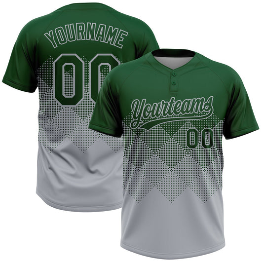 Custom Green Gray 3D Gradient Square Shape Two-Button Unisex Softball Jersey - Main View