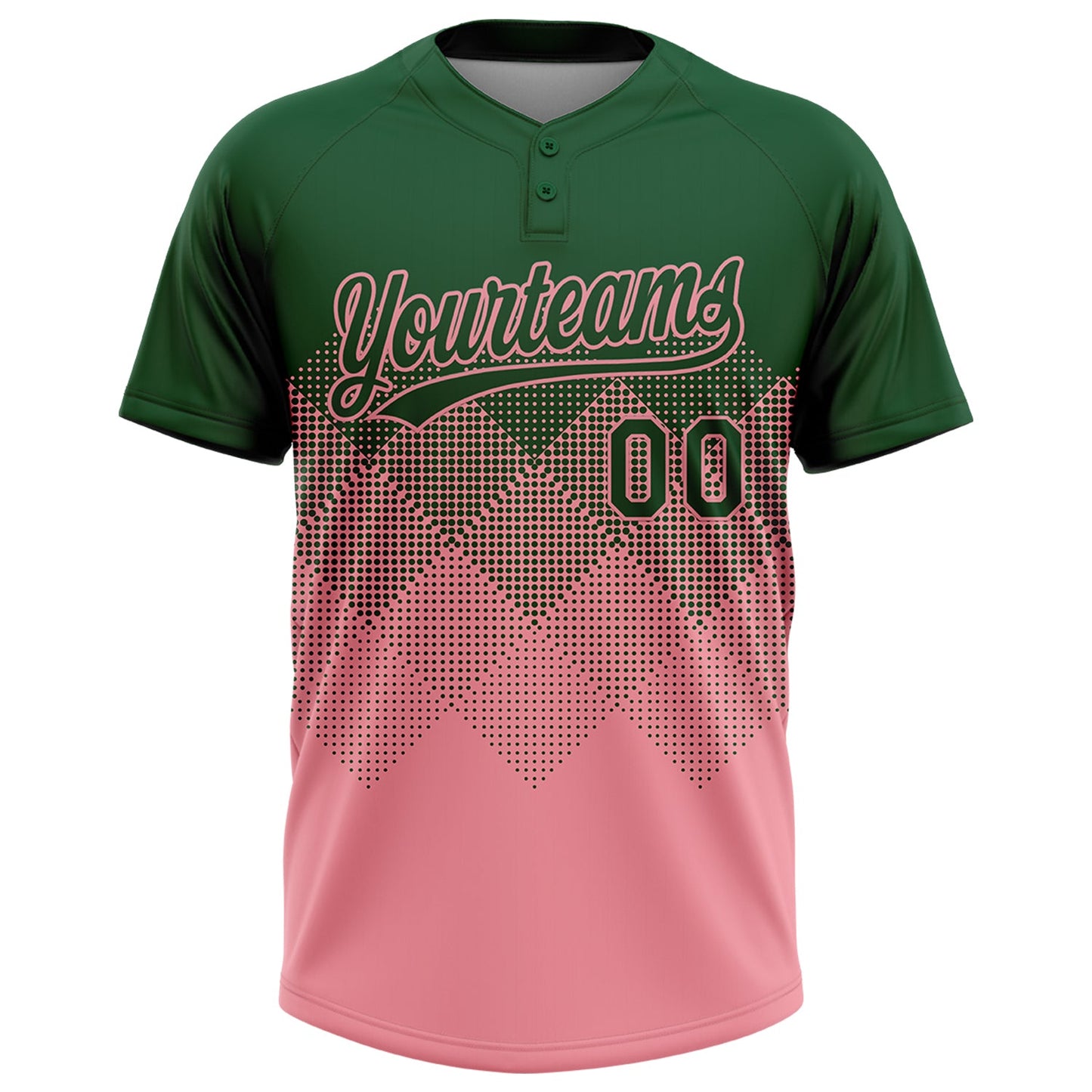 Custom Green Medium Pink 3D Gradient Square Shape Two-Button Unisex Softball Jersey view 2