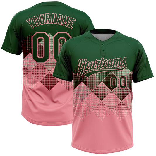 Custom Green Medium Pink 3D Gradient Square Shape Two-Button Unisex Softball Jersey - Main View