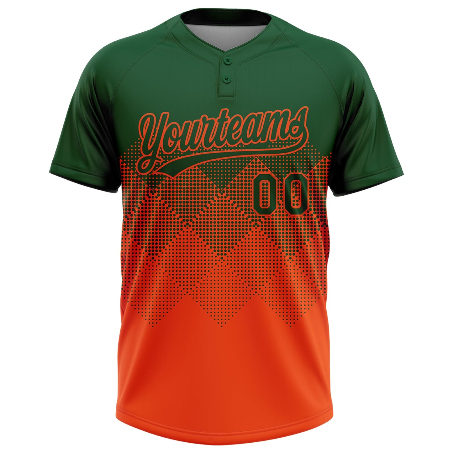 Custom Green Orange 3D Gradient Square Shape Two-Button Unisex Softball Jersey view 2