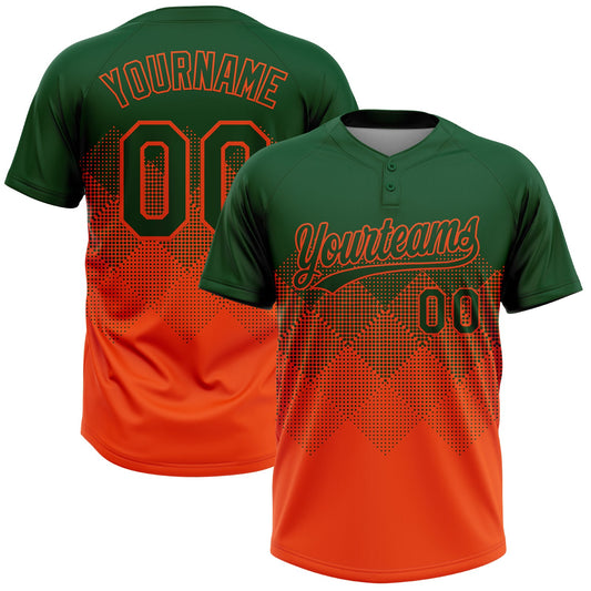 Custom Green Orange 3D Gradient Square Shape Two-Button Unisex Softball Jersey - Main View
