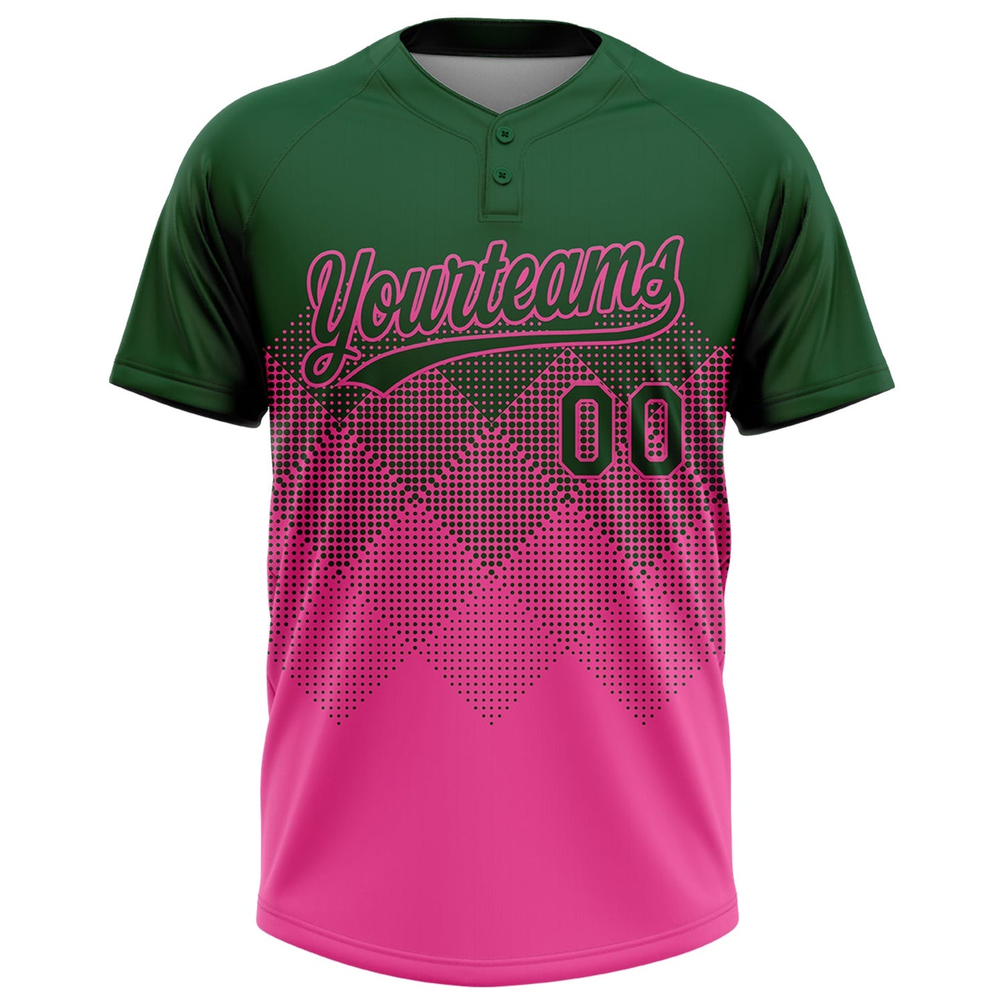 Custom Green Pink 3D Gradient Square Shape Two-Button Unisex Softball Jersey view 2