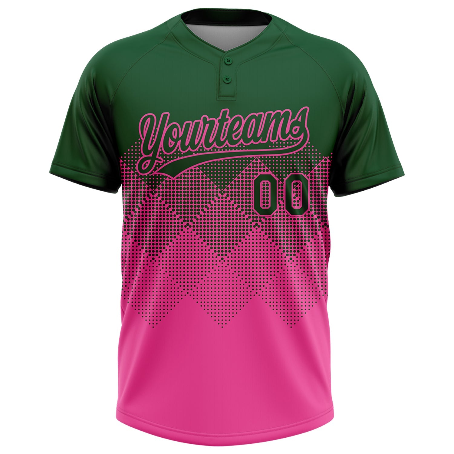 Custom Green Pink 3D Gradient Square Shape Two-Button Unisex Softball Jersey view 2