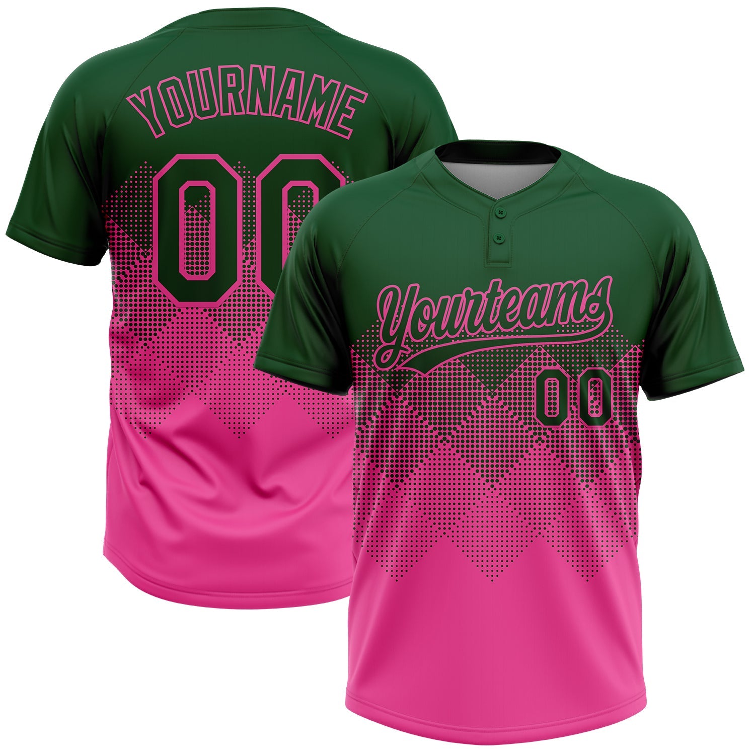 Custom Green Pink 3D Gradient Square Shape Two-Button Unisex Softball Jersey - Main View