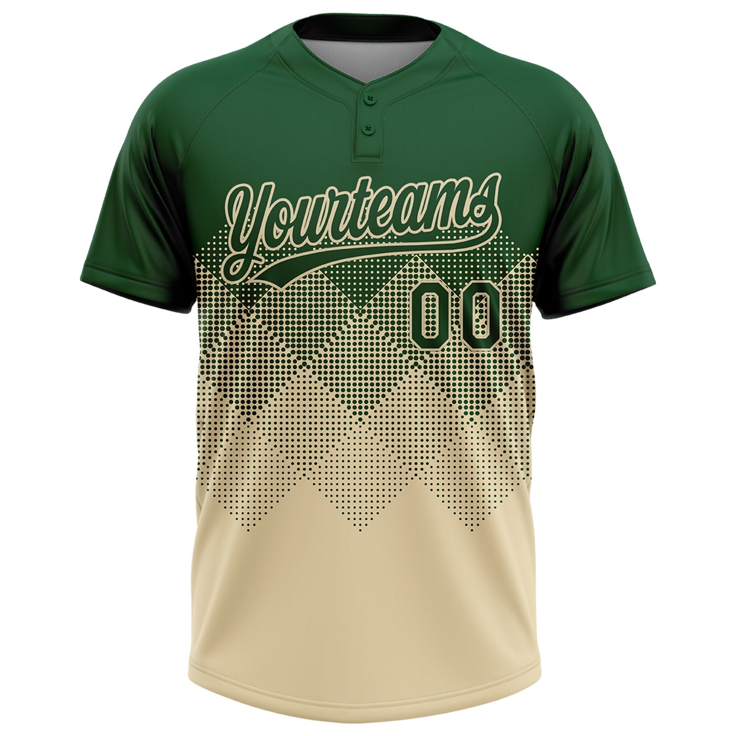 Custom Green Cream 3D Gradient Square Shape Two-Button Unisex Softball Jersey view 2