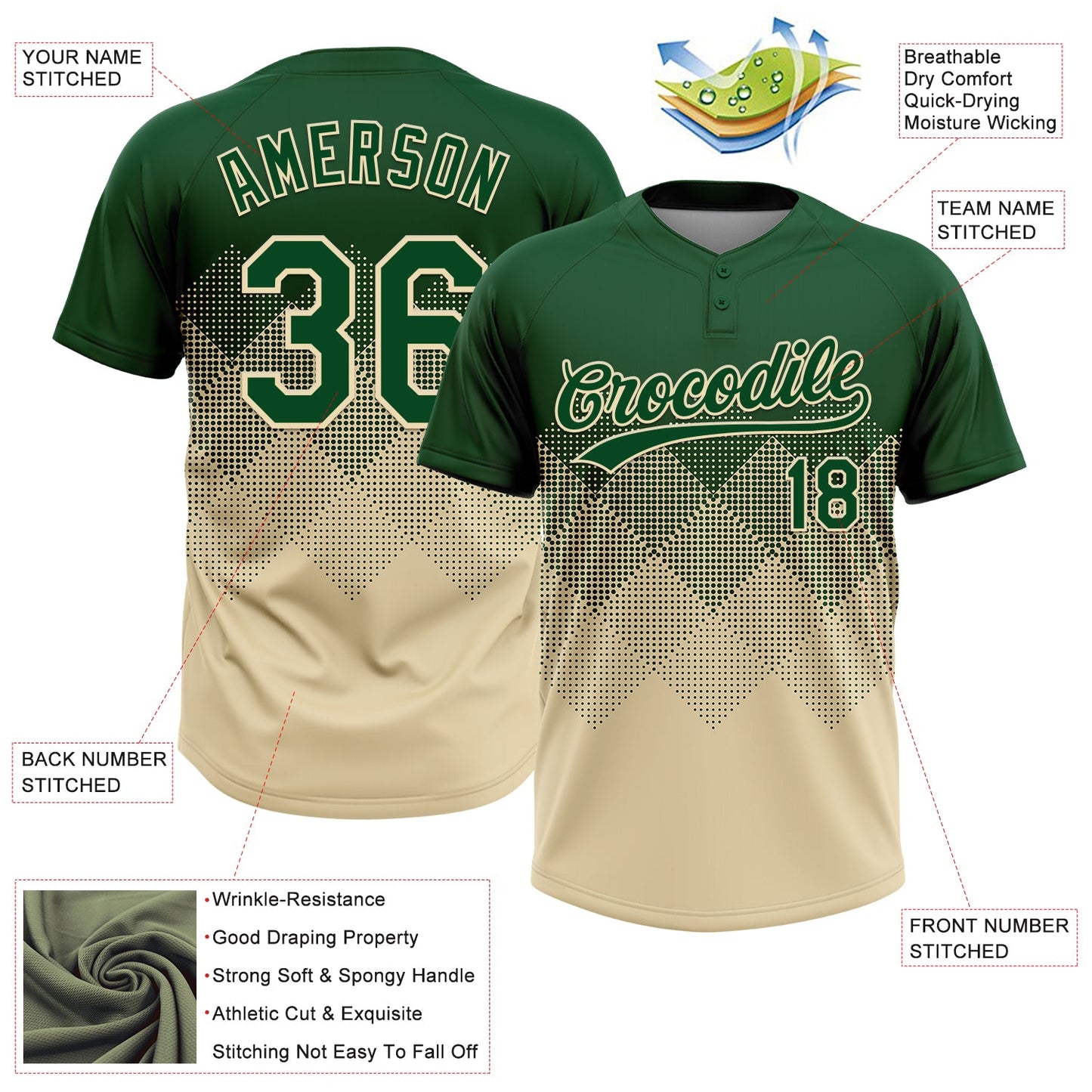 Custom Green Cream 3D Gradient Square Shape Two-Button Unisex Softball Jersey view 3