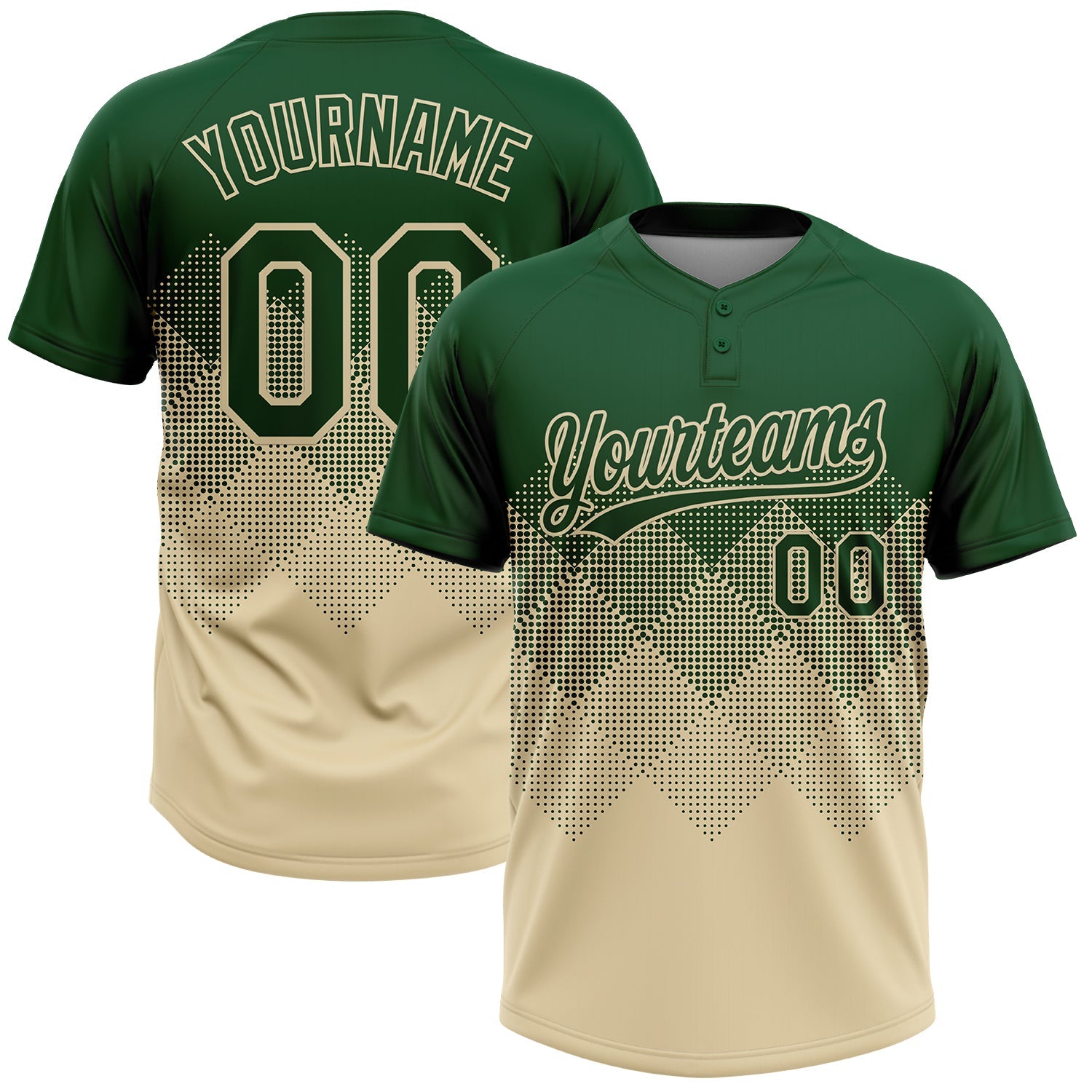 Custom Green Cream 3D Gradient Square Shape Two-Button Unisex Softball Jersey - Main View