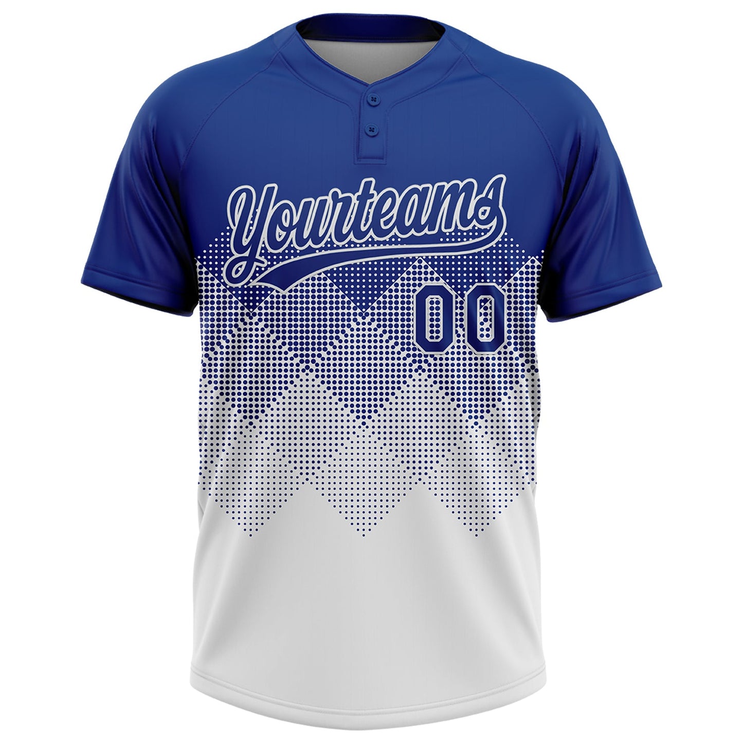 Custom Royal White 3D Gradient Square Shape Two-Button Unisex Softball Jersey view 2