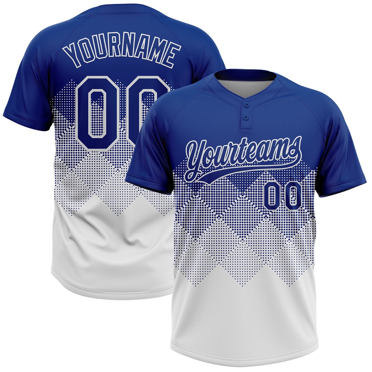 Custom Royal White 3D Gradient Square Shape Two-Button Unisex Softball Jersey - Main View
