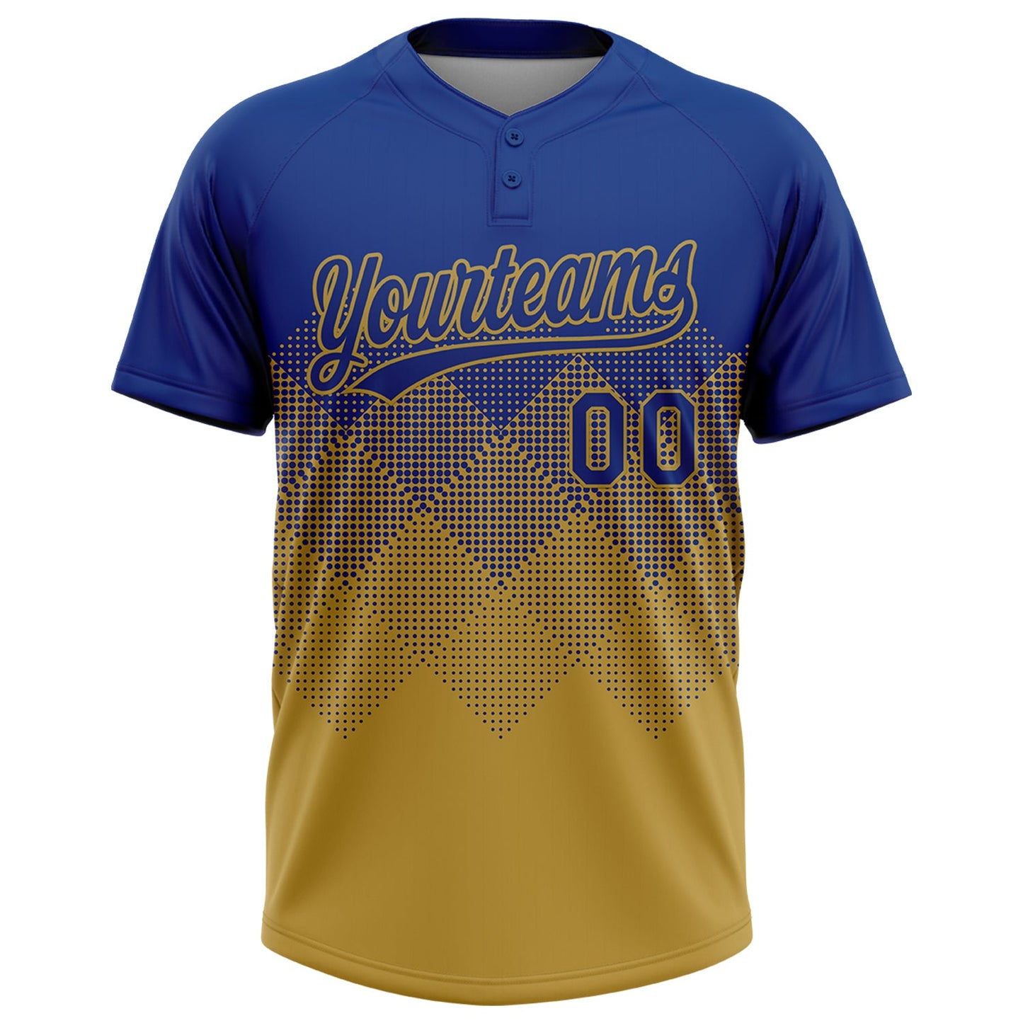 Custom Royal Old Gold 3D Gradient Square Shape Two-Button Unisex Softball Jersey view 2