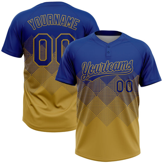 Custom Royal Old Gold 3D Gradient Square Shape Two-Button Unisex Softball Jersey - Main View