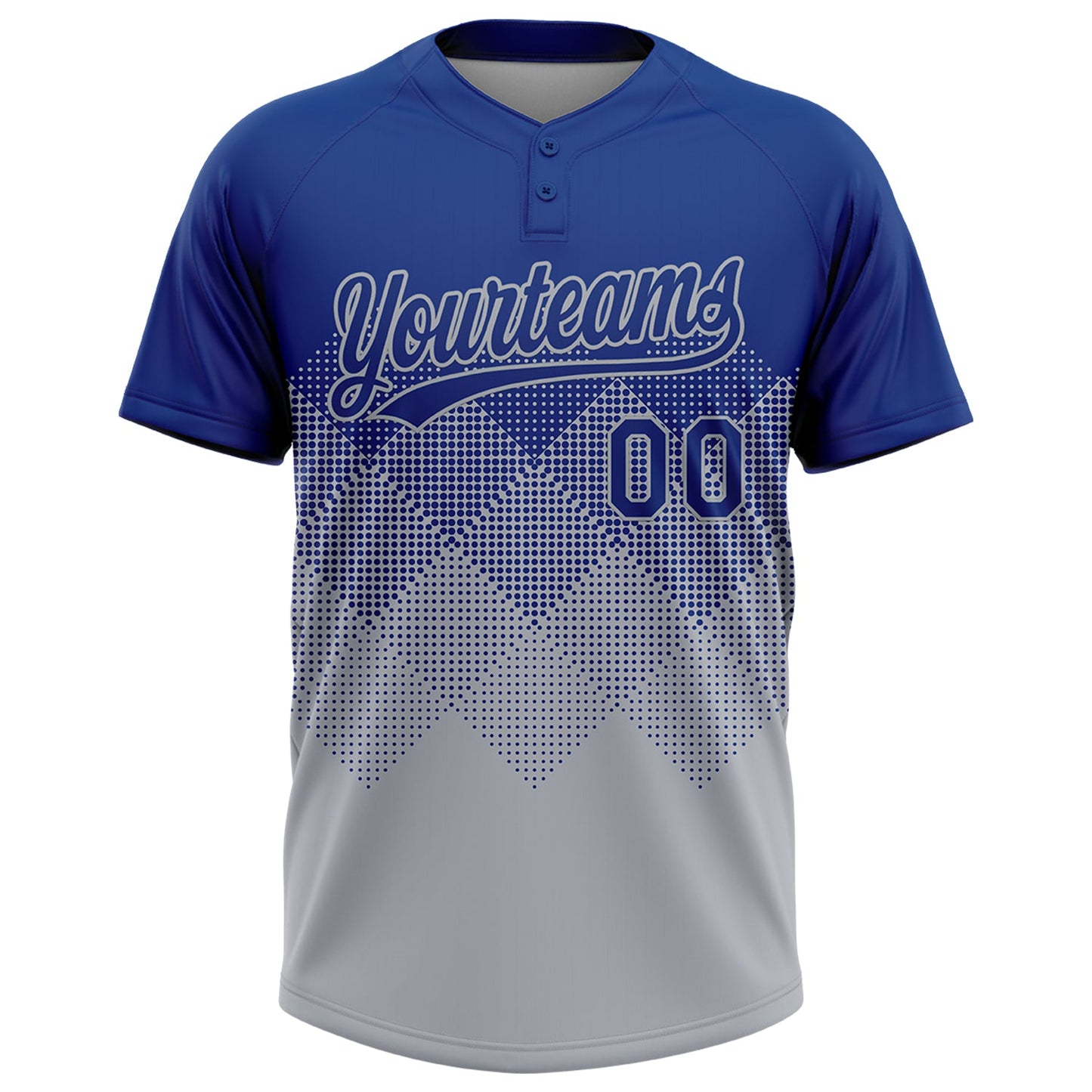 Custom Royal Gray 3D Gradient Square Shape Two-Button Unisex Softball Jersey view 2