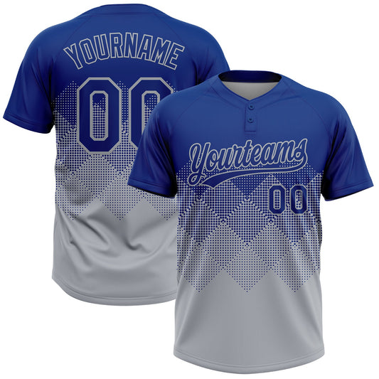 Custom Royal Gray 3D Gradient Square Shape Two-Button Unisex Softball Jersey - Main View