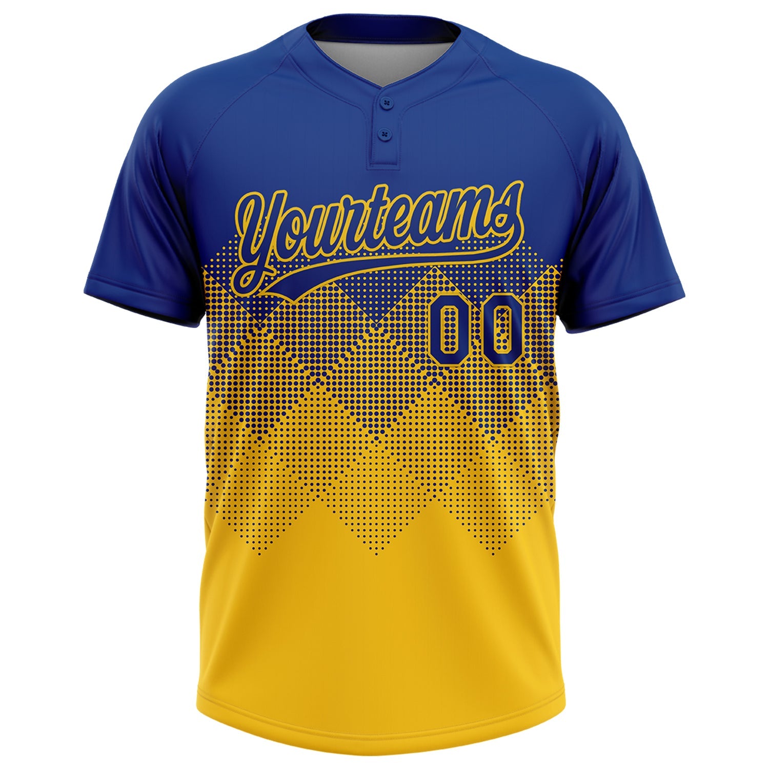 Custom Royal Yellow 3D Gradient Square Shape Two-Button Unisex Softball Jersey view 2