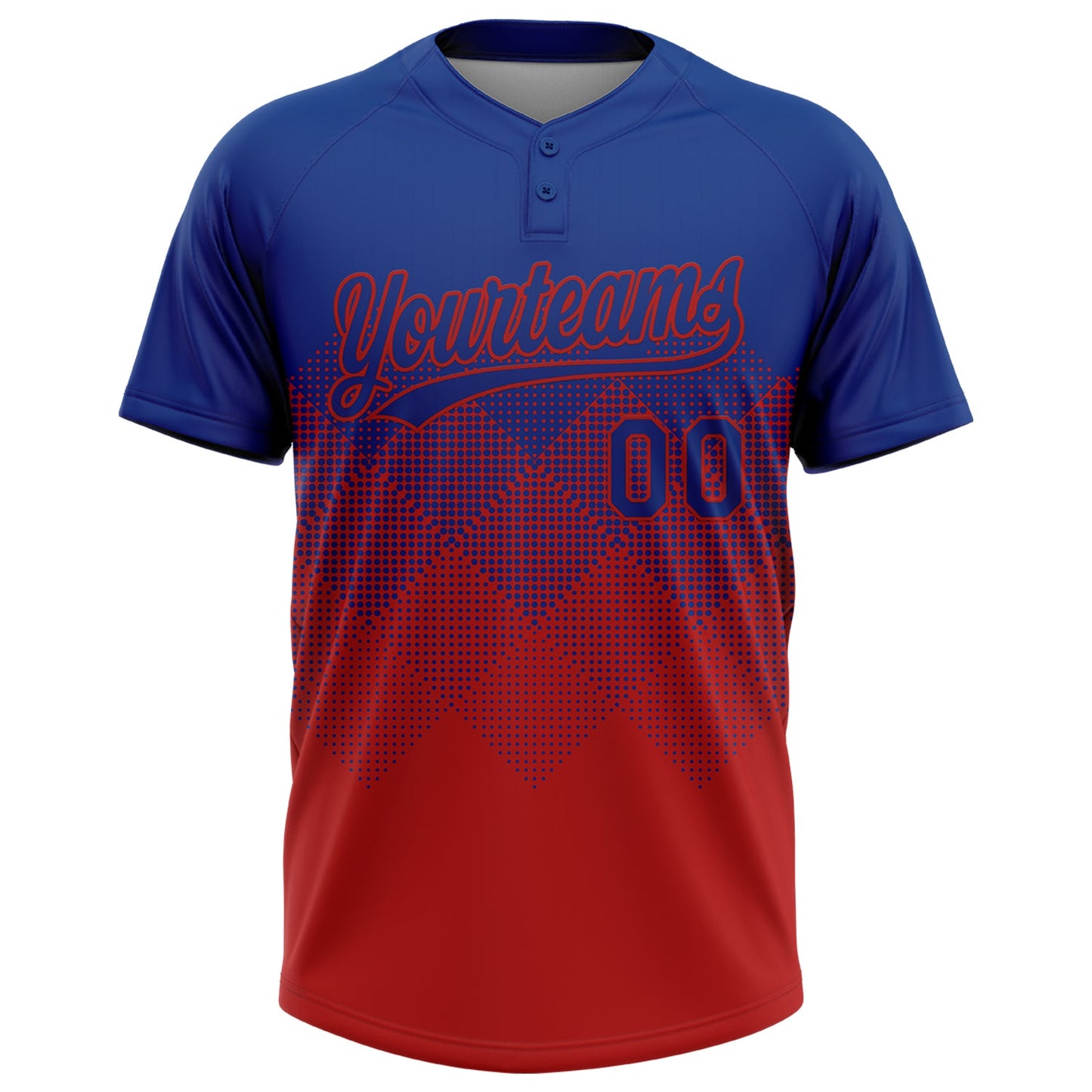 Custom Royal Red 3D Gradient Square Shape Two-Button Unisex Softball Jersey view 2