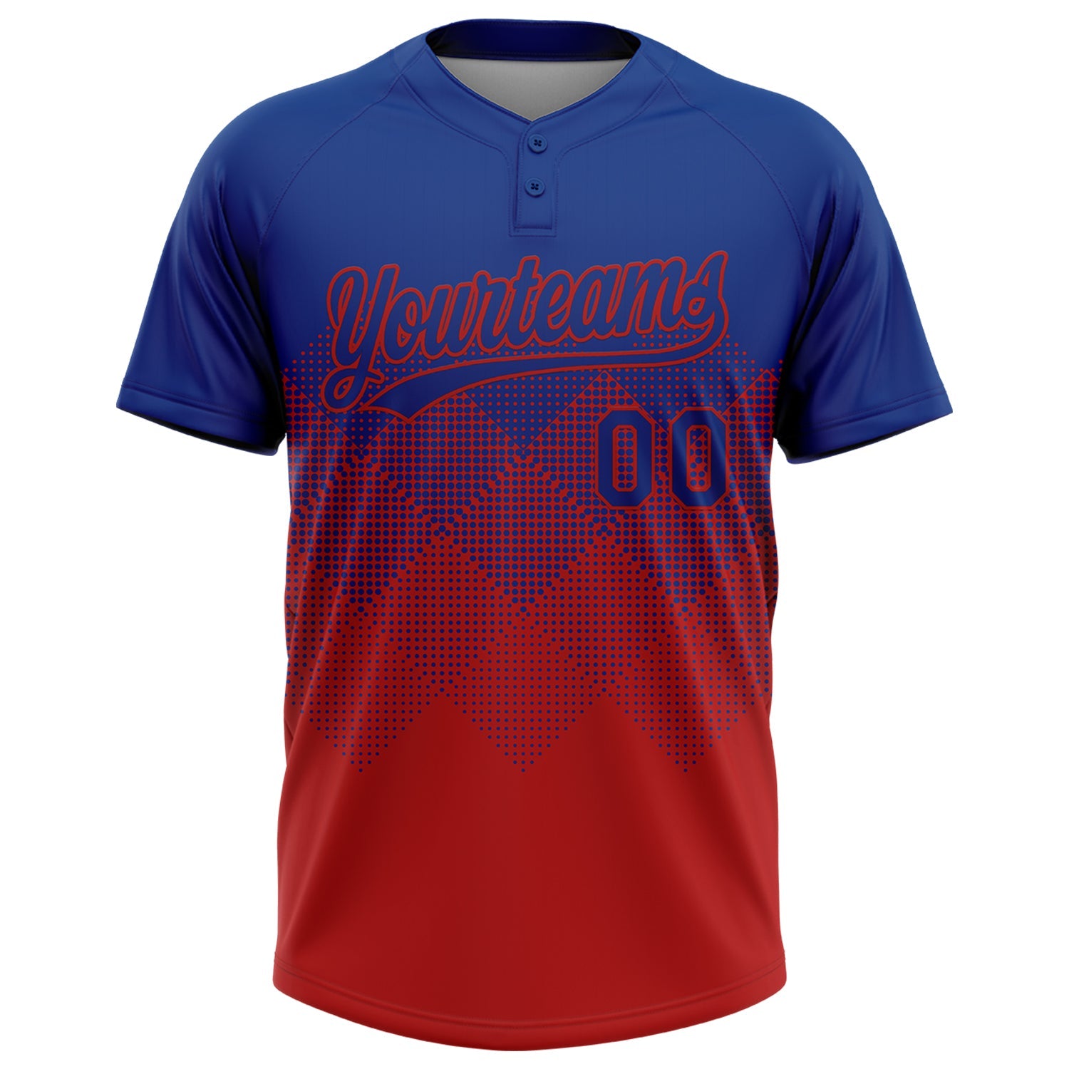 Custom Royal Red 3D Gradient Square Shape Two-Button Unisex Softball Jersey view 2