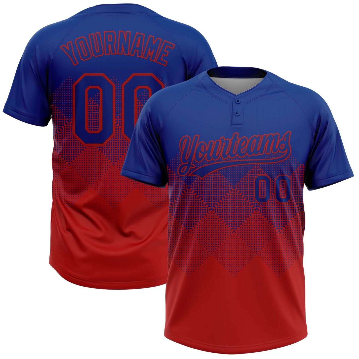 Custom Royal Red 3D Gradient Square Shape Two-Button Unisex Softball Jersey - Main View