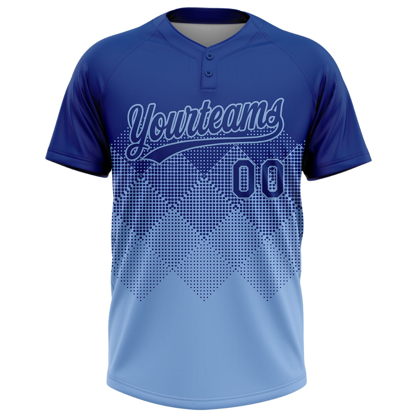 Custom Royal Light Blue 3D Gradient Square Shape Two-Button Unisex Softball Jersey view 2